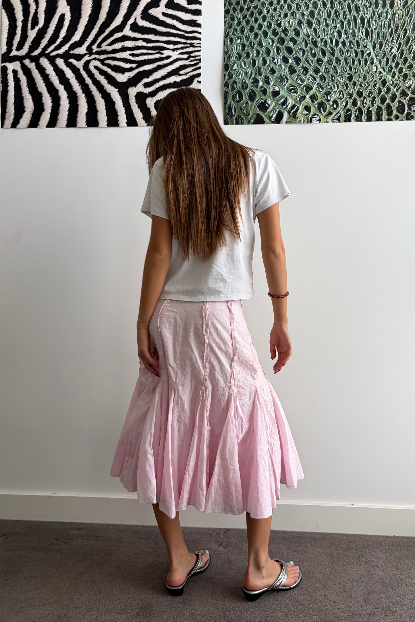 Vintage Pink Panelled Midi Skirt