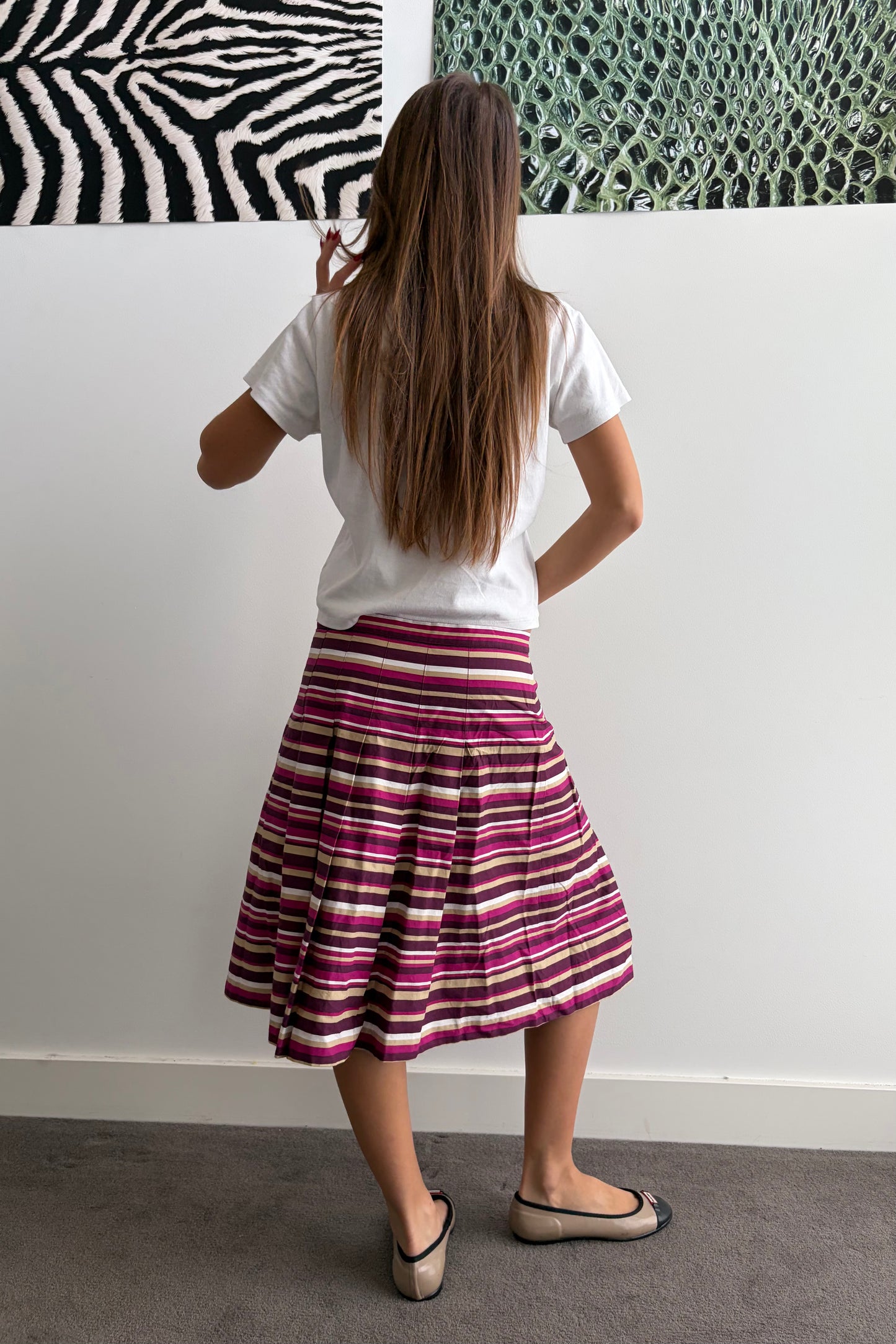 Vintage Pink & Brown Striped Skirt