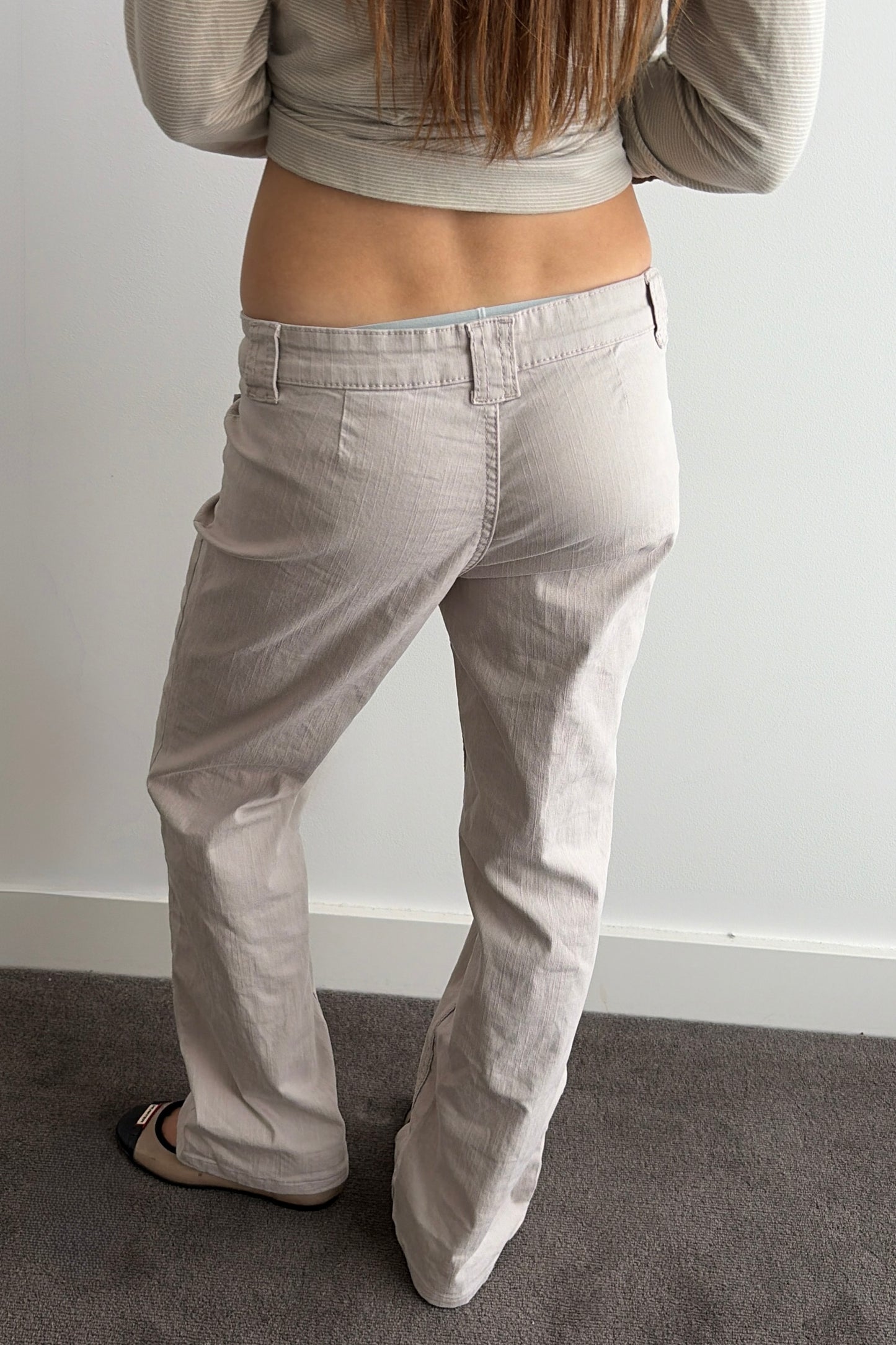 Vintage Beige Low-Rise Cord Flares