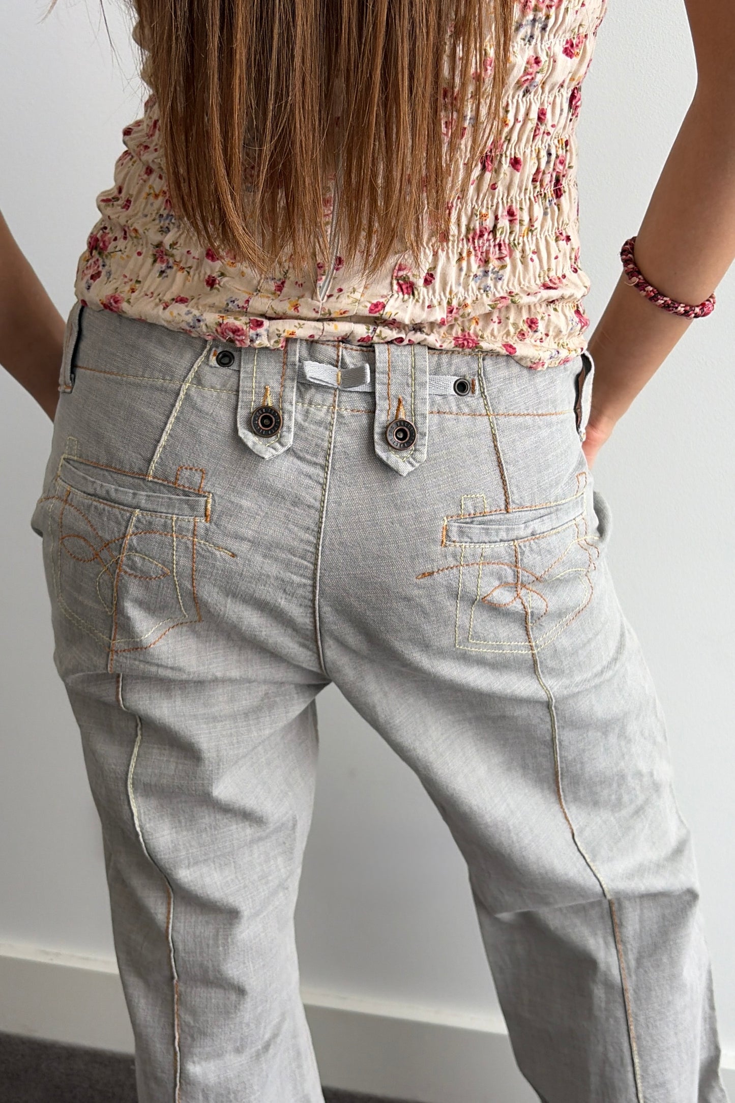 Vintage Grey Low-Rise Wide-Leg Trousers