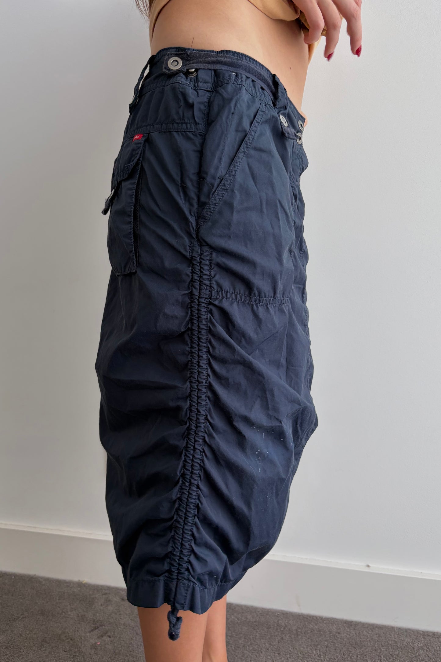 Vintage Navy Cargo Skirt with side ruching