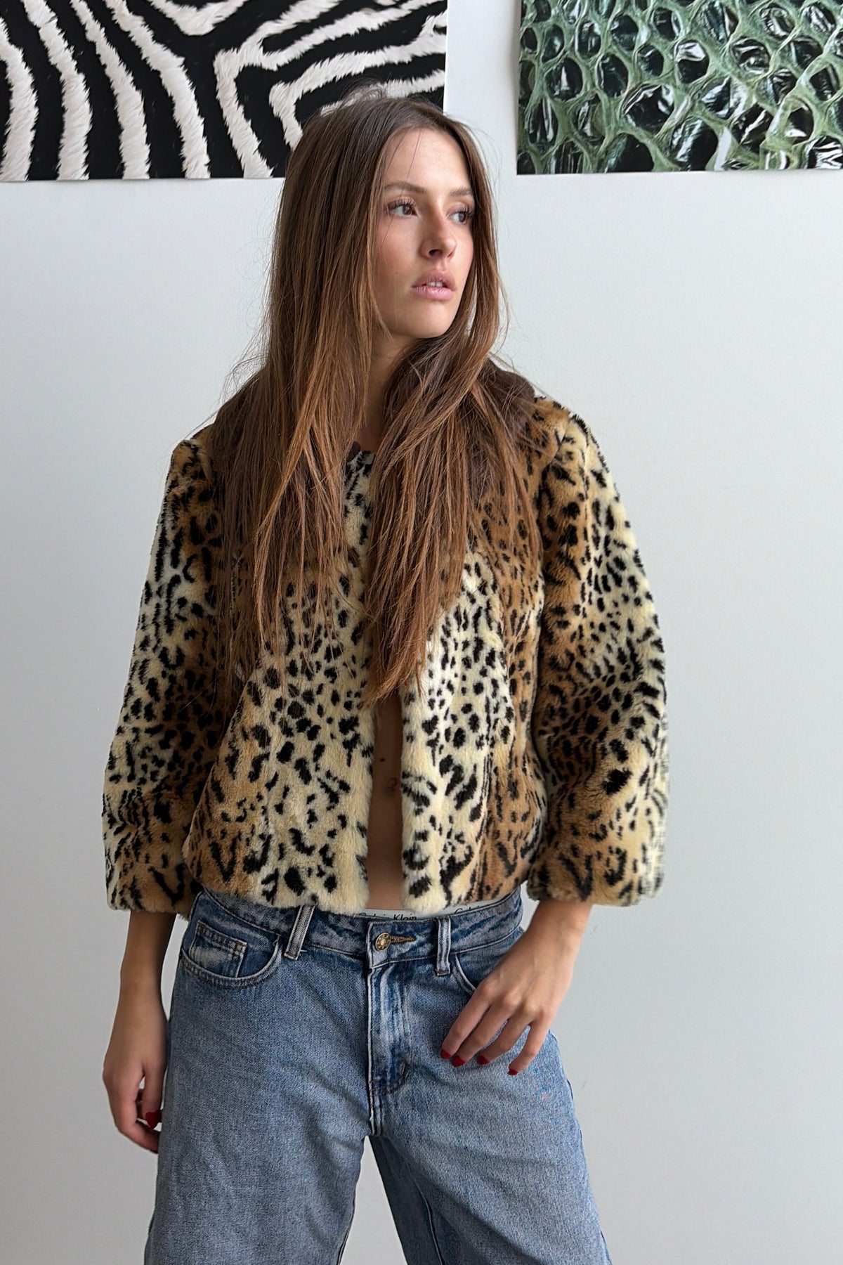Vintage Leopard Faux Fur Cropped Jacket