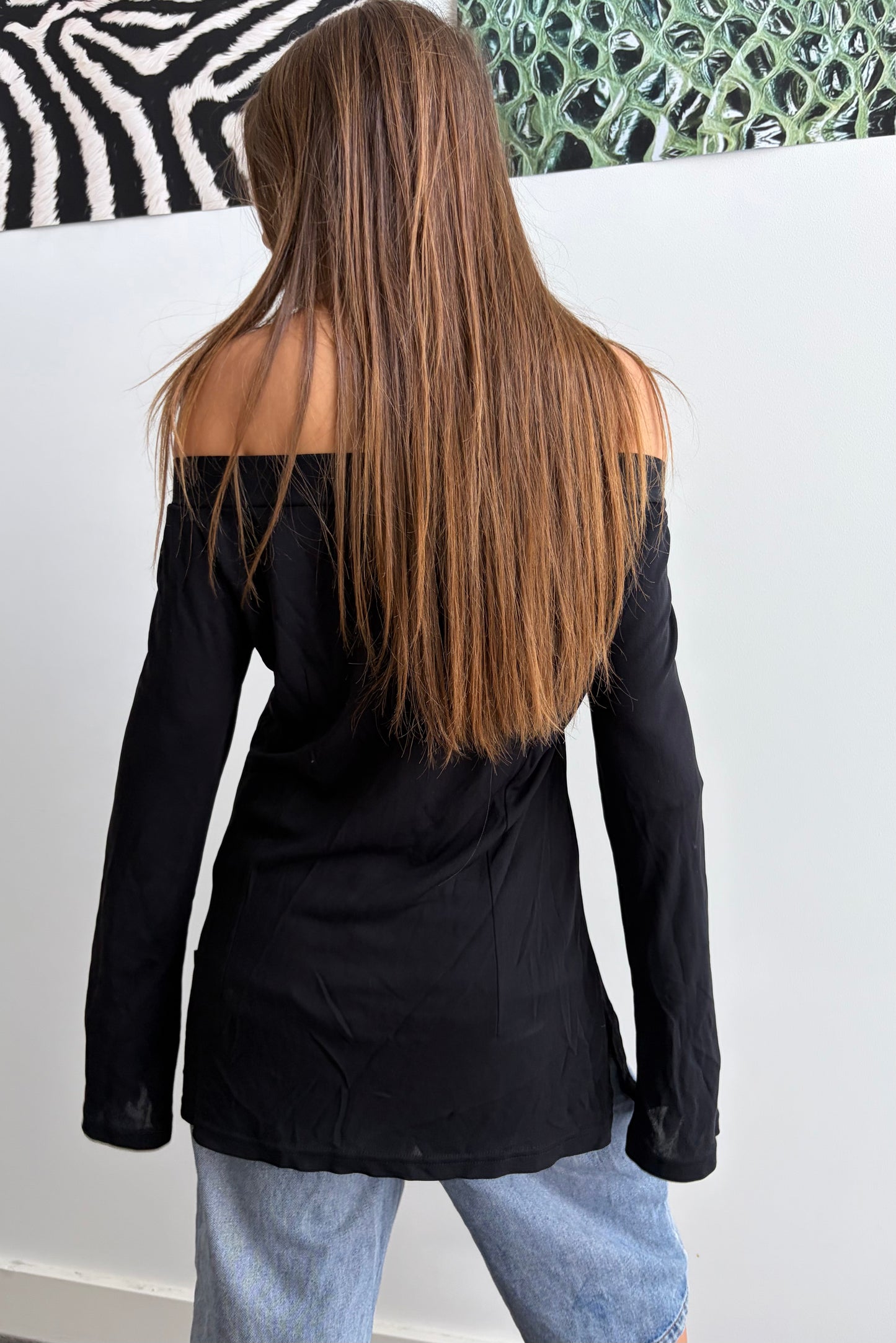Vintage Black Off-Shoulder Long Sleev