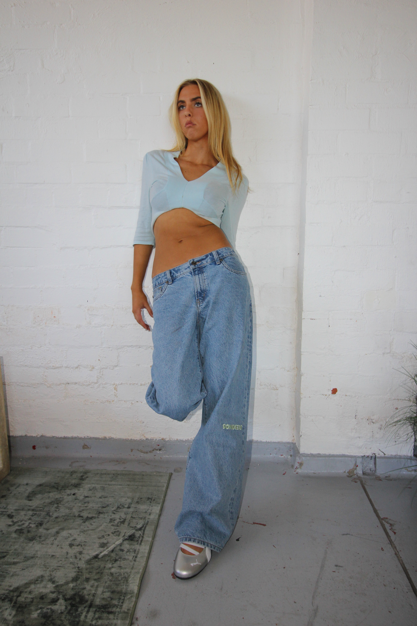 Knee Print- Mint // Baggy Jean