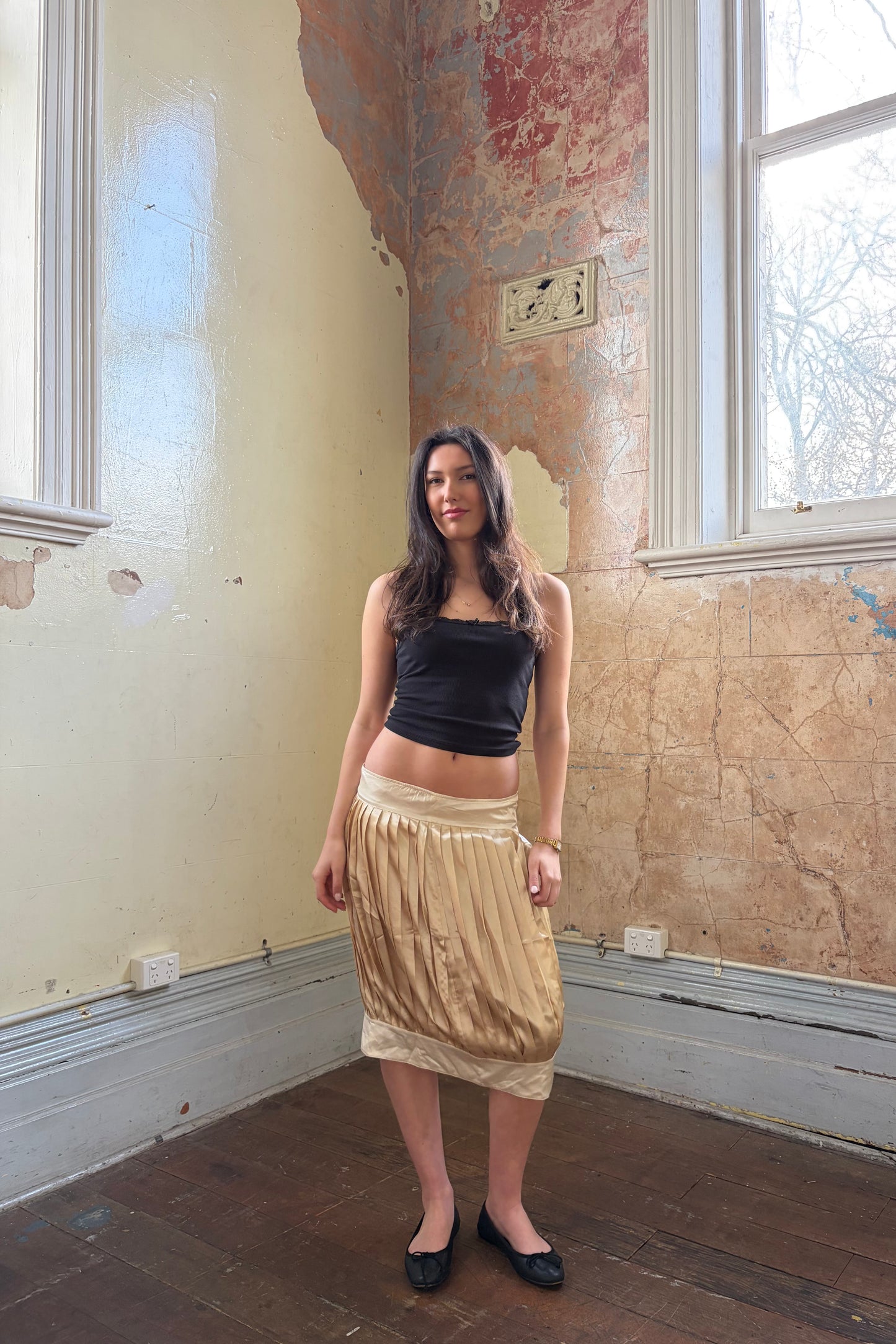 Vintage Satin Panel Midi Skirt