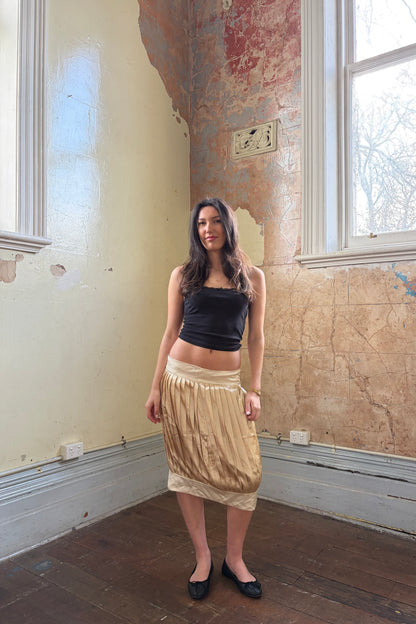 Vintage Satin Panel Midi Skirt