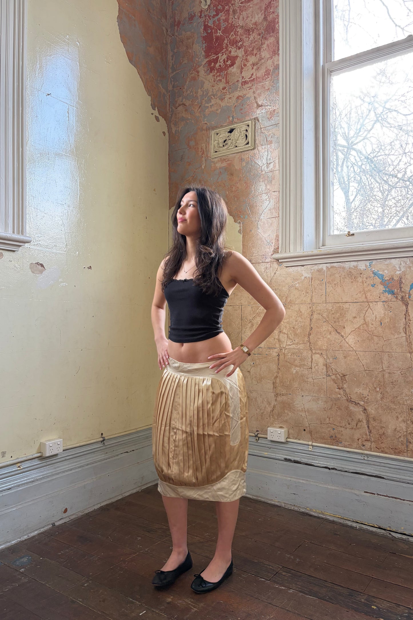 Vintage Satin Panel Midi Skirt