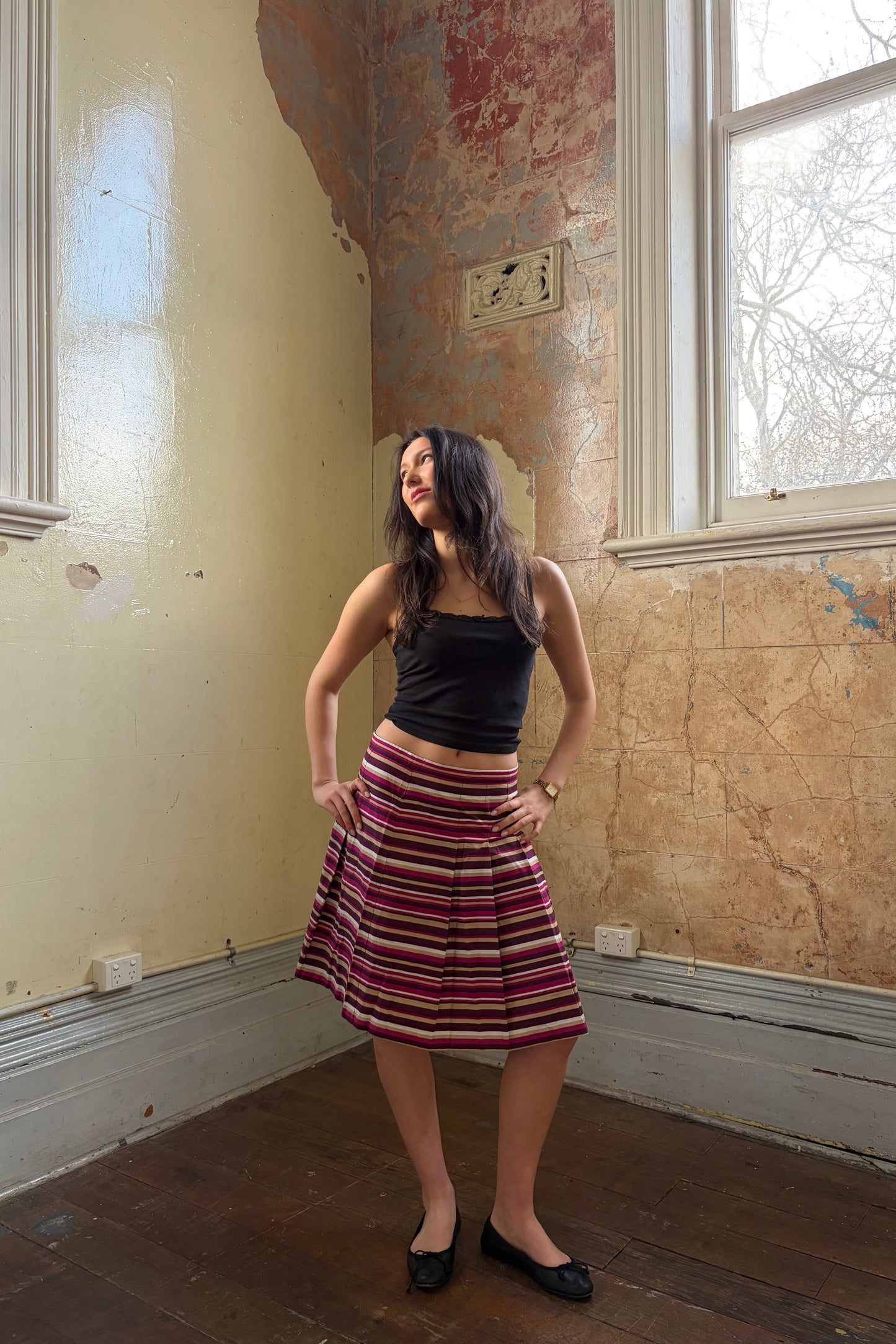 Vintage Pink & Brown Striped Skirt