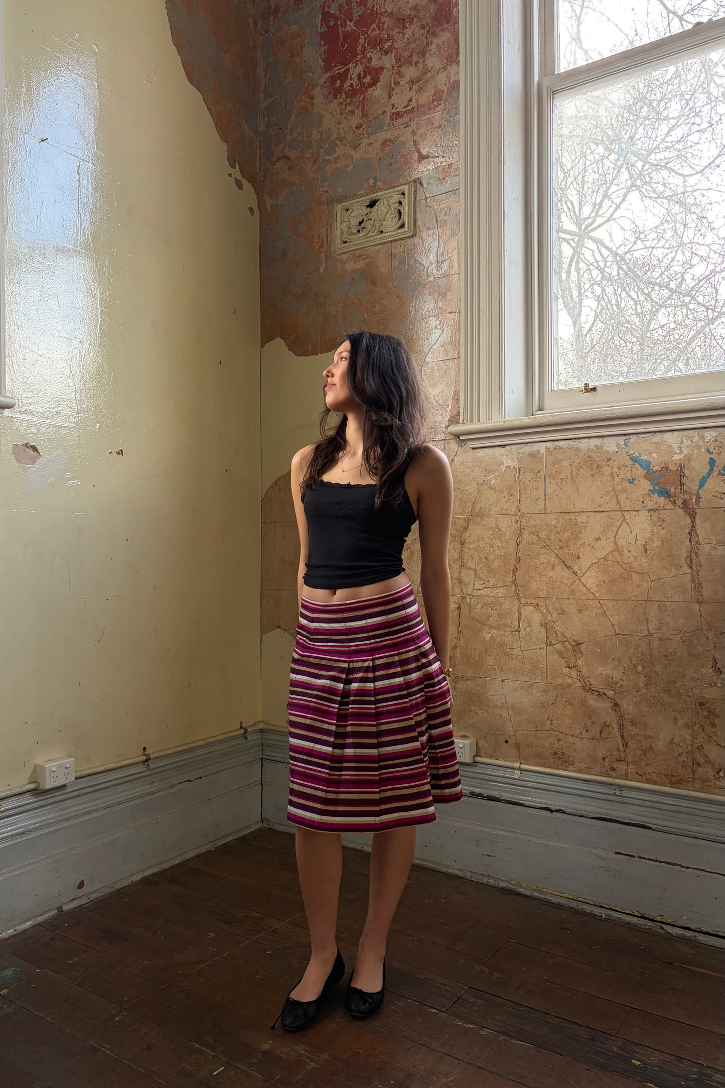 Vintage Pink & Brown Striped Skirt