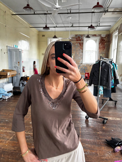 David Lawrence Beaded collar 3/4 sleeve