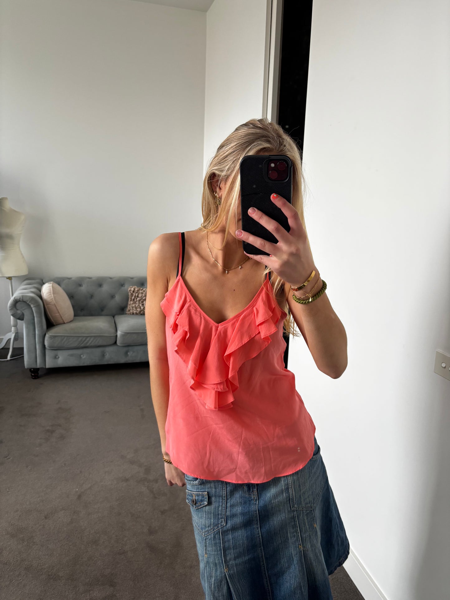 Country Road Coral ruffle cami