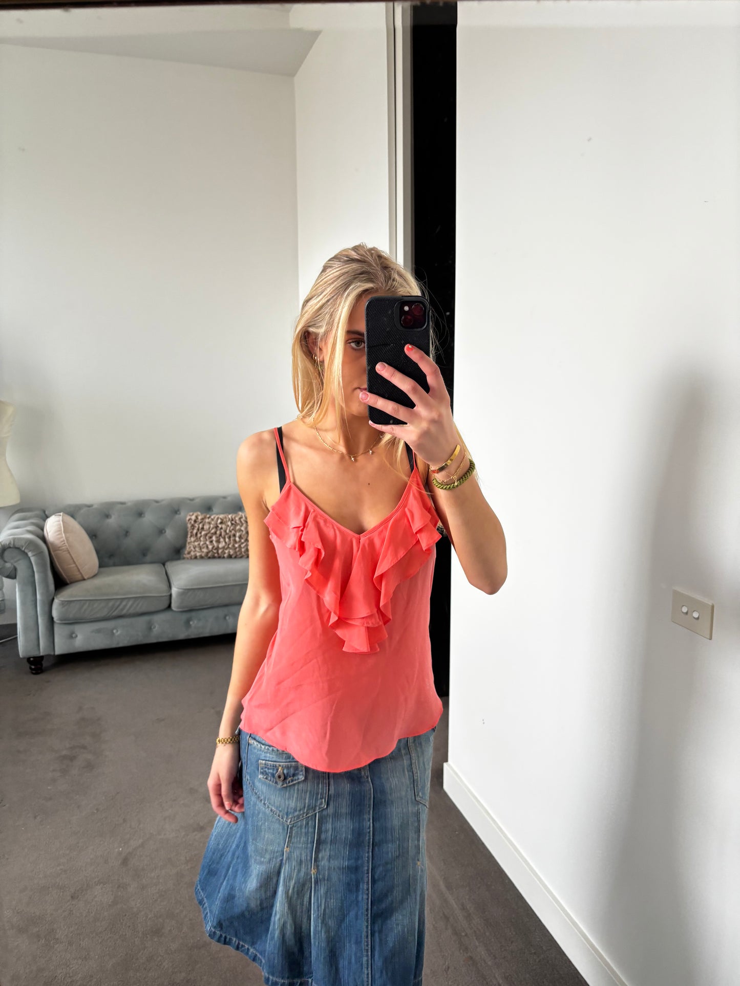 Country Road Coral ruffle cami