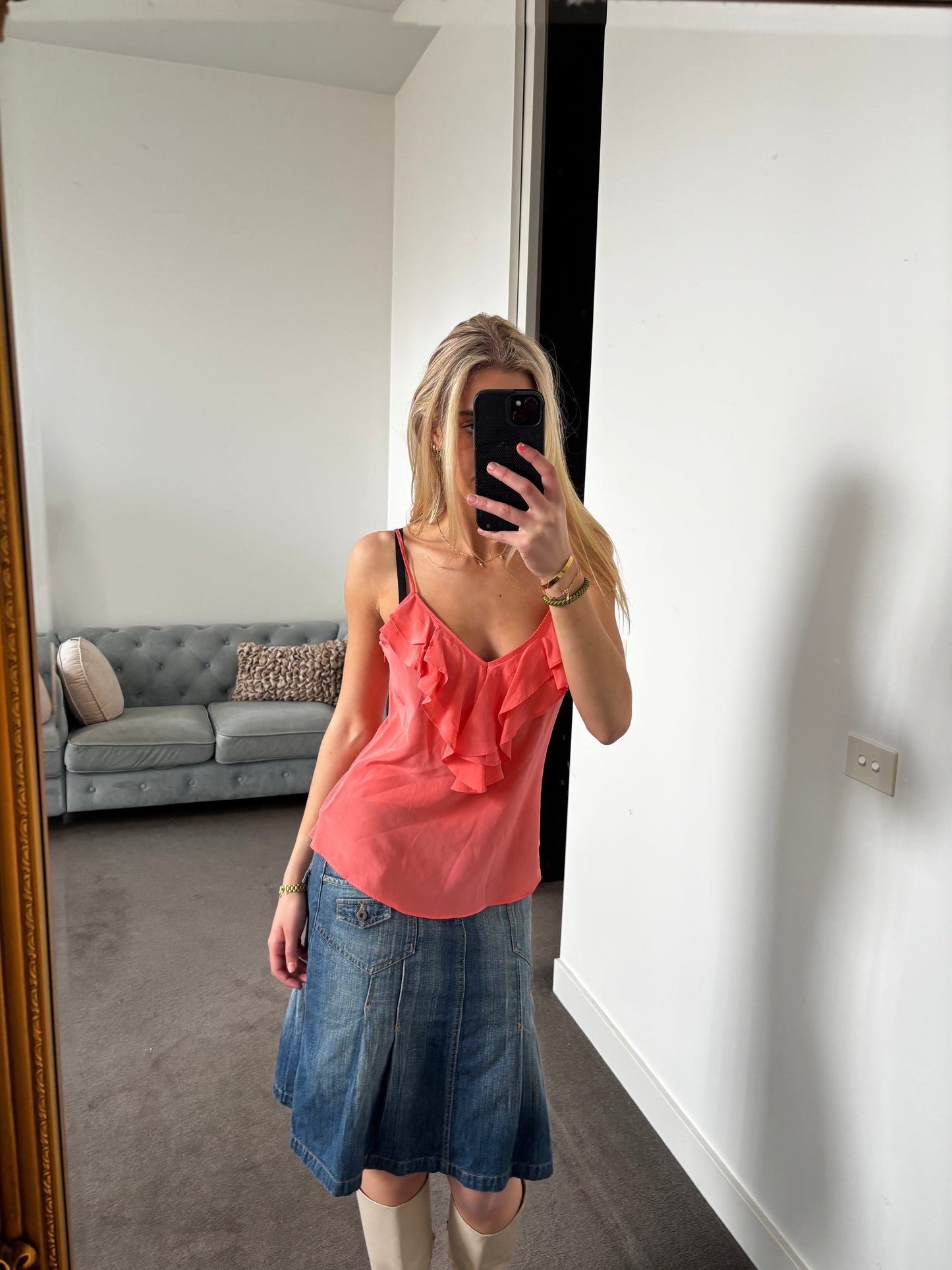 Country Road Coral ruffle cami