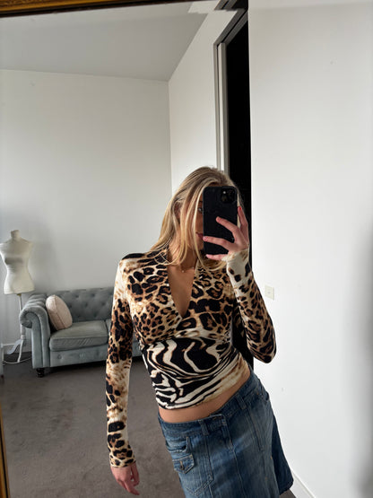 Animal print wrap top