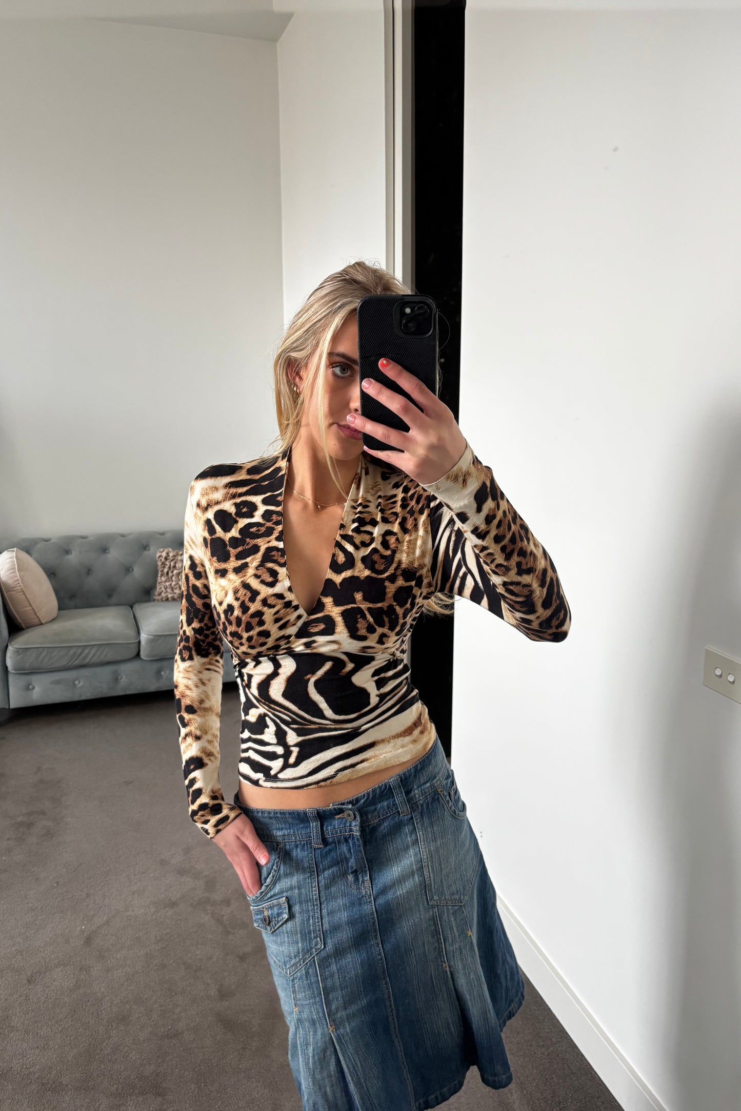 Animal print wrap top