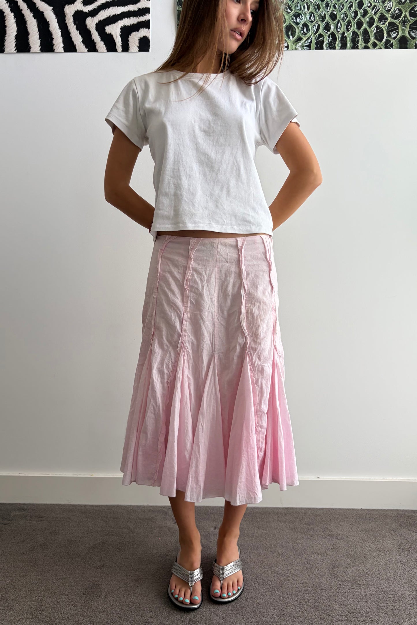 Vintage Pink Panelled Midi Skirt