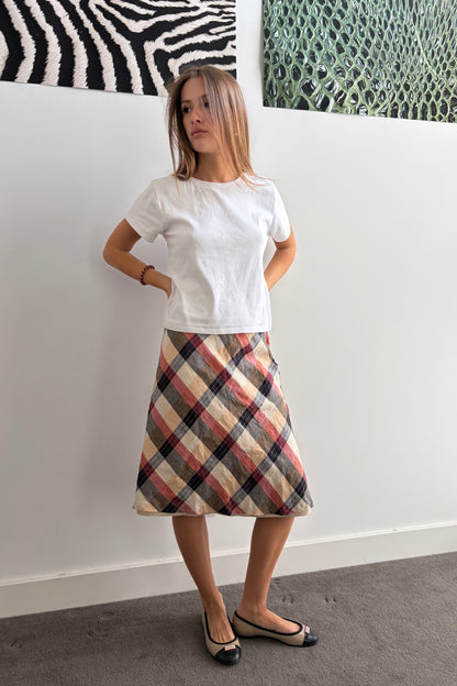 Vintage Bias-Cut Plaid Midi Skirt
