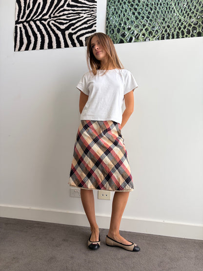 Vintage Bias-Cut Plaid Midi Skirt