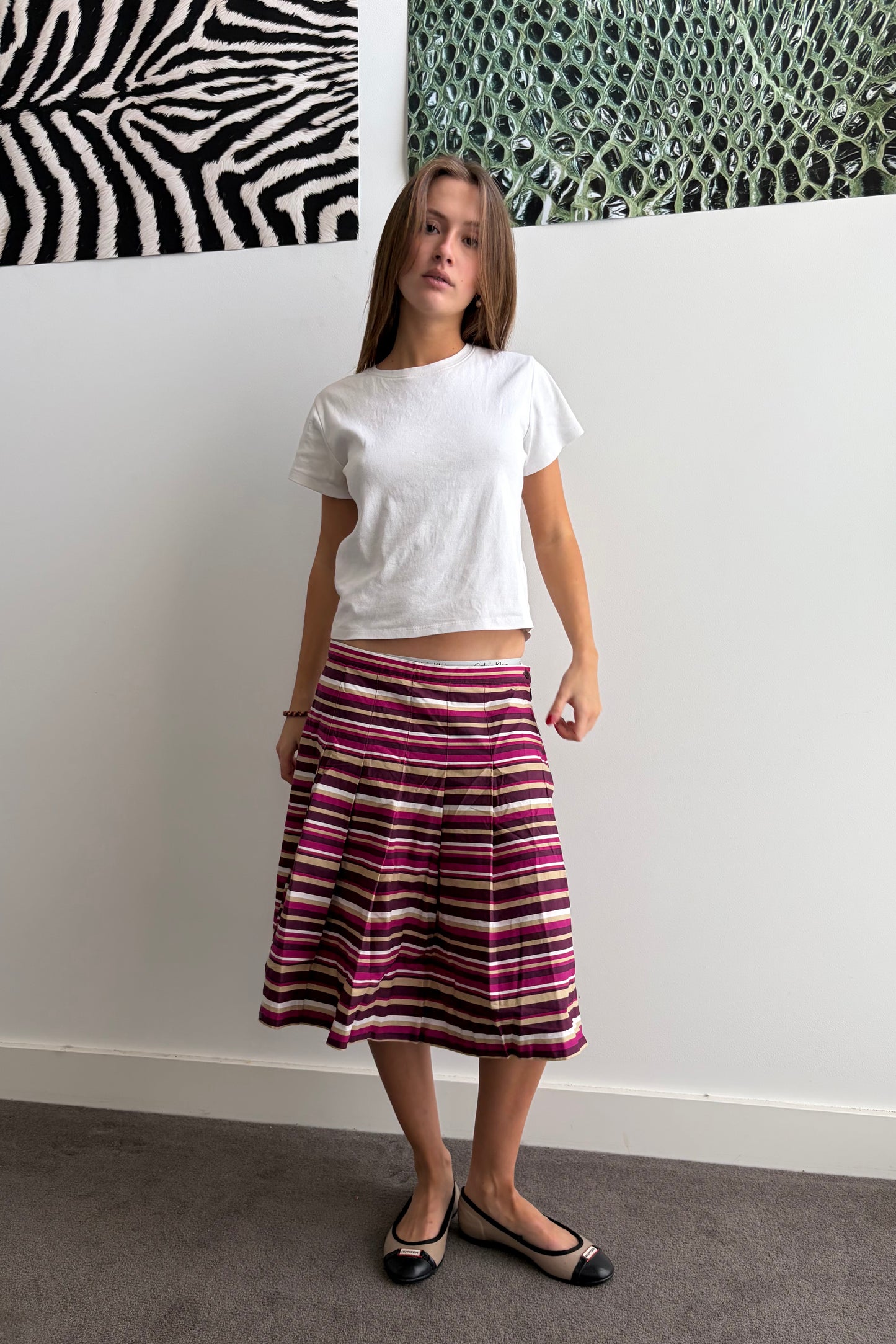 Vintage Pink & Brown Striped Skirt