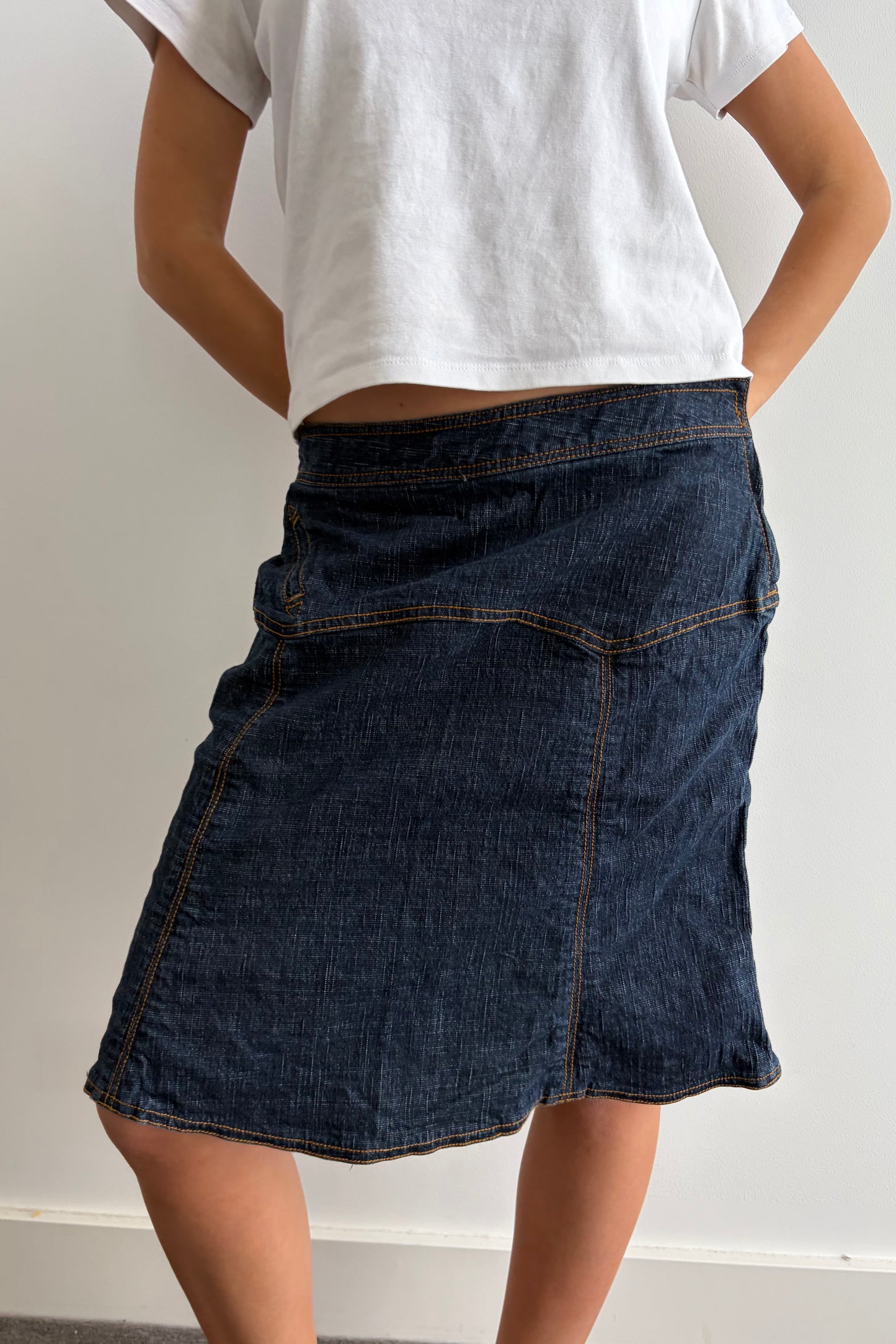 Vintage Indigo Denim Midi Skirt