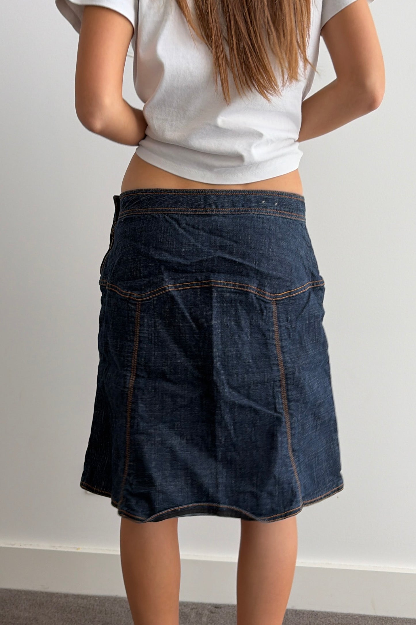 Vintage Indigo Denim Midi Skirt