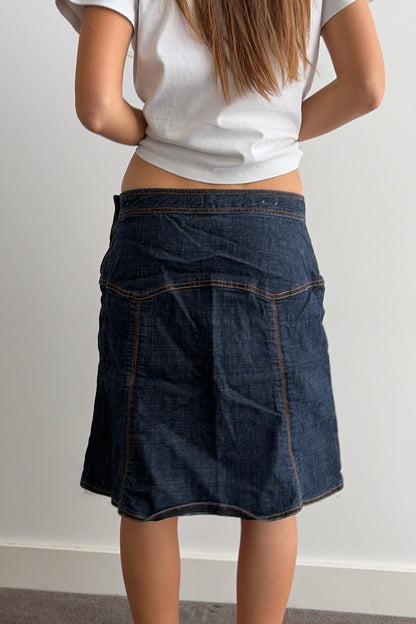 Vintage Indigo Denim Midi Skirt