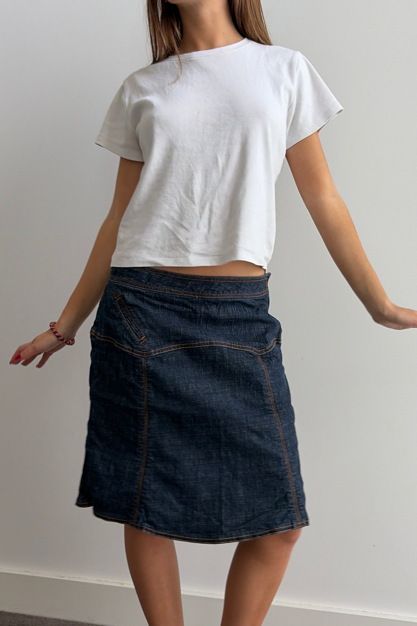 Vintage Indigo Denim Midi Skirt