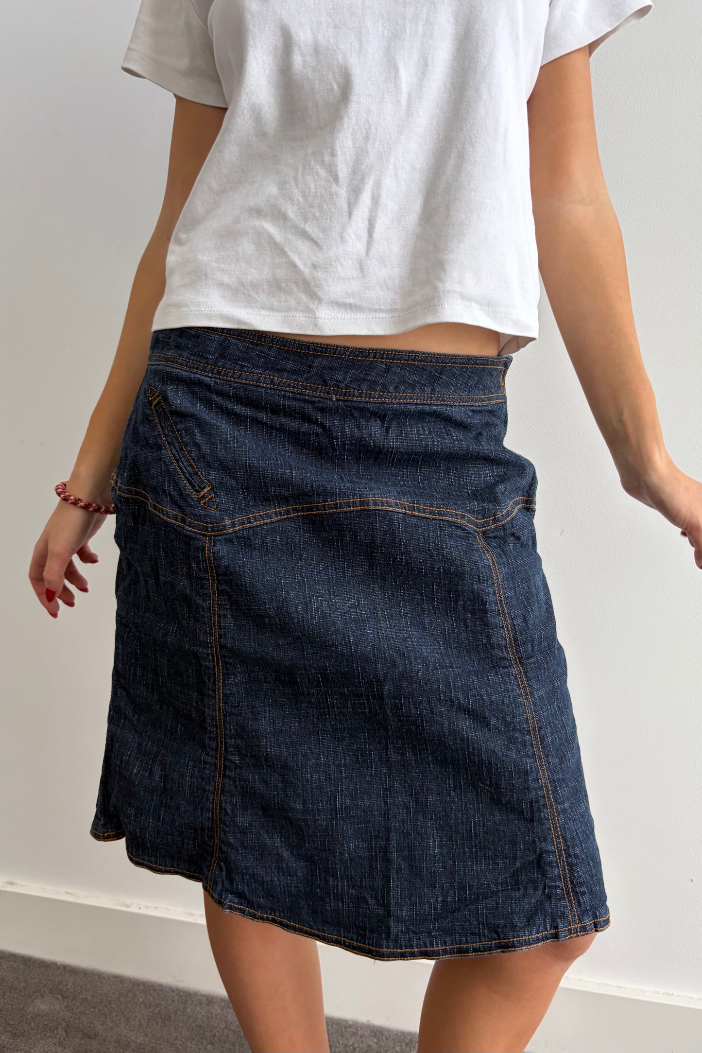 Vintage Indigo Denim Midi Skirt