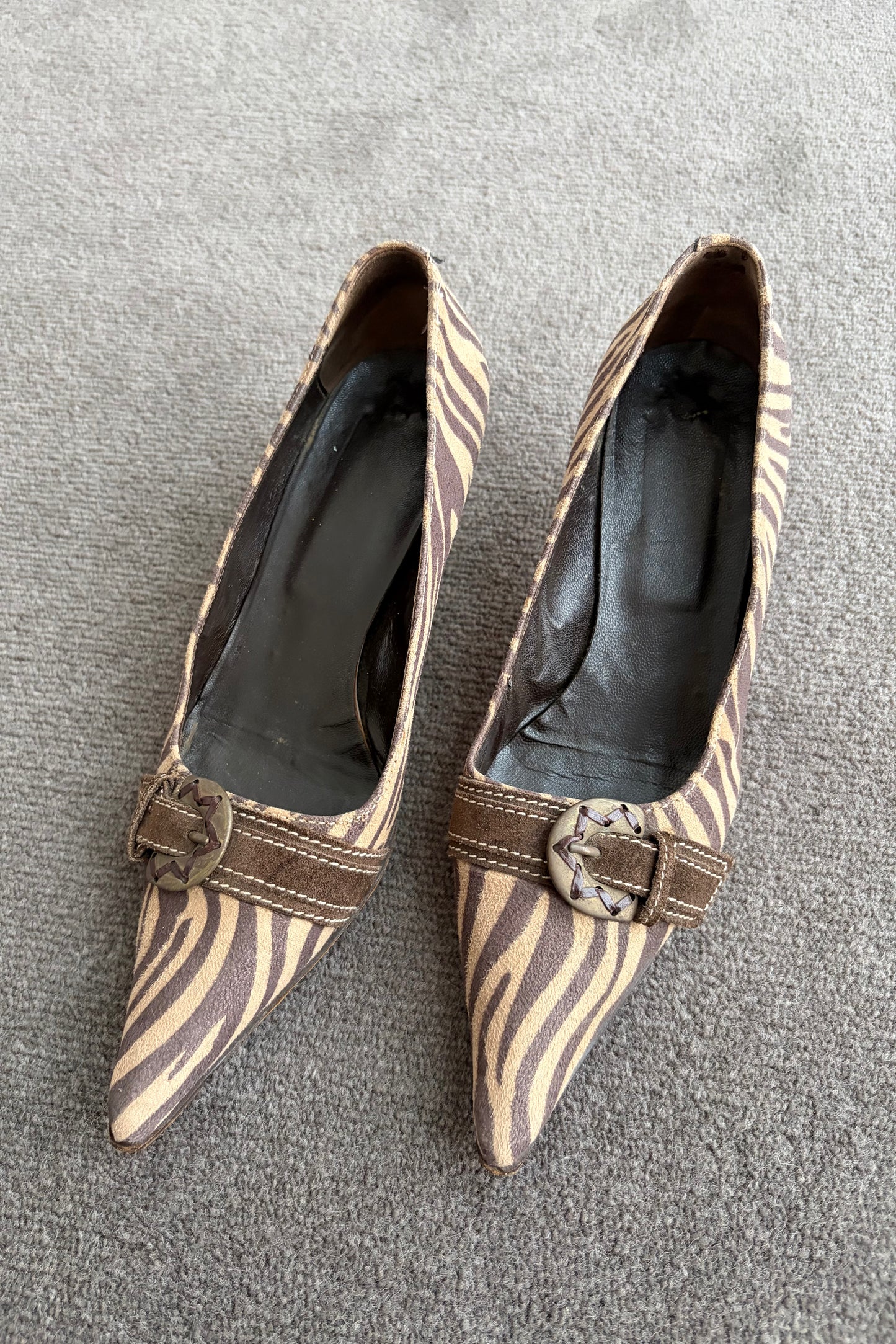 Zebra Buckle Kitten Heels