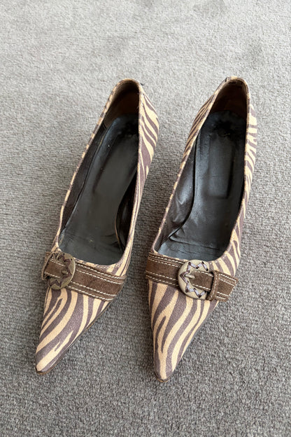 Zebra Buckle Kitten Heels