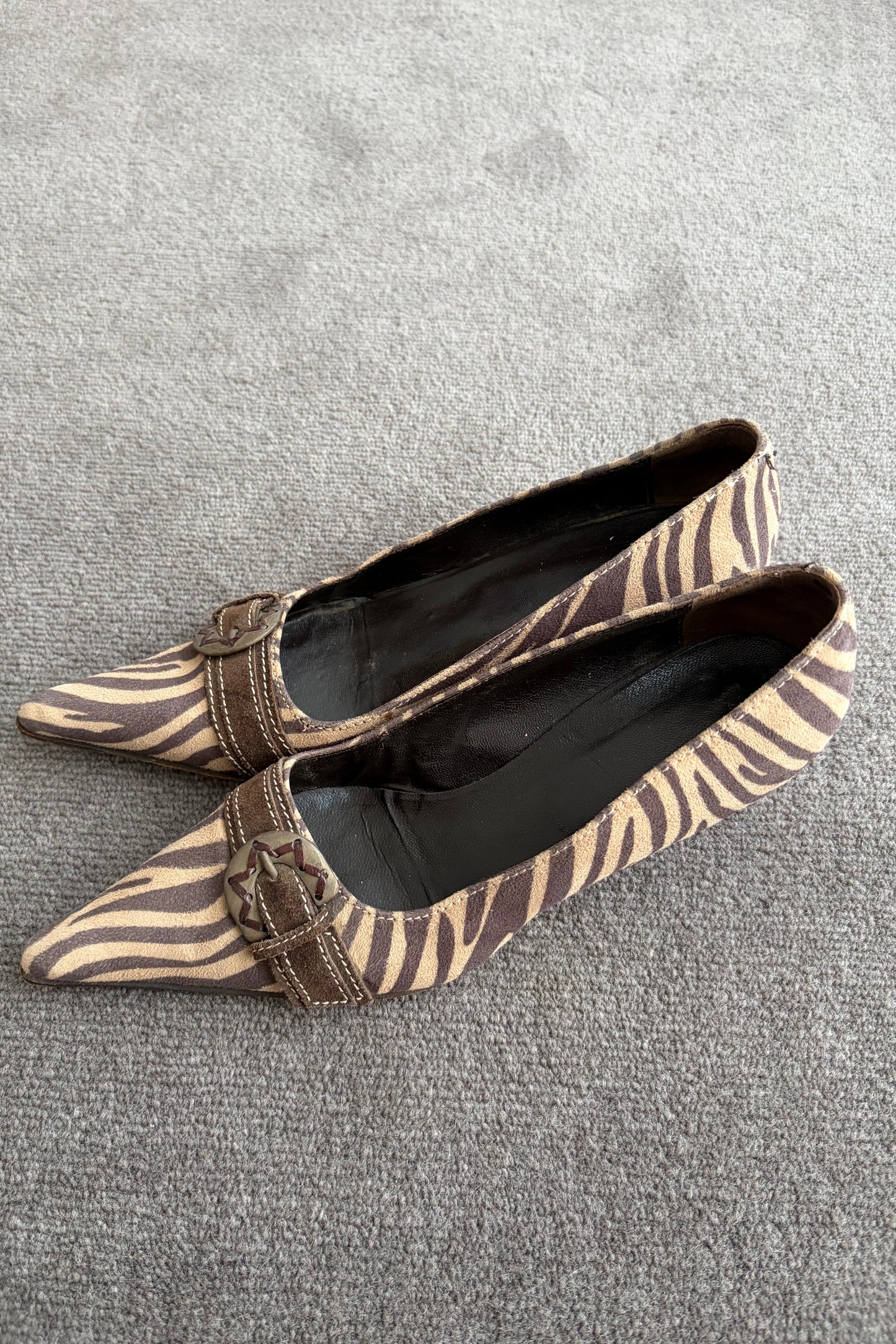 Zebra Buckle Kitten Heels