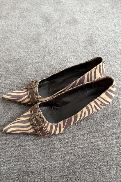 Zebra Buckle Kitten Heels