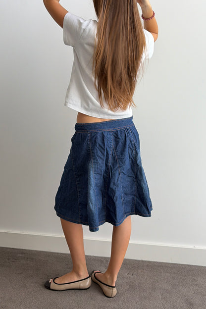 Vintage Drawstring Panelled Denim Skirt