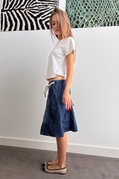 Vintage Drawstring Panelled Denim Skirt