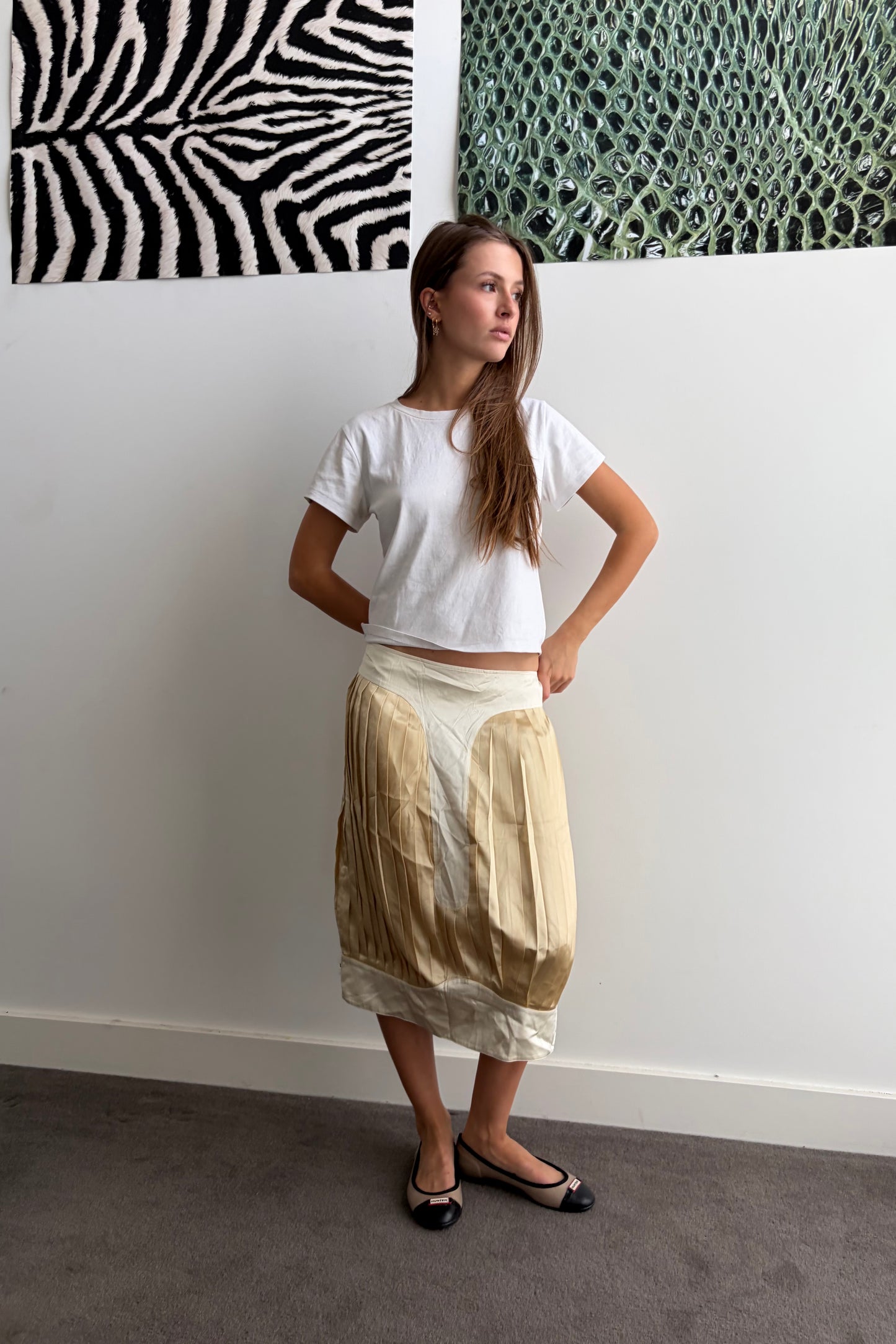Vintage Satin Panel Midi Skirt