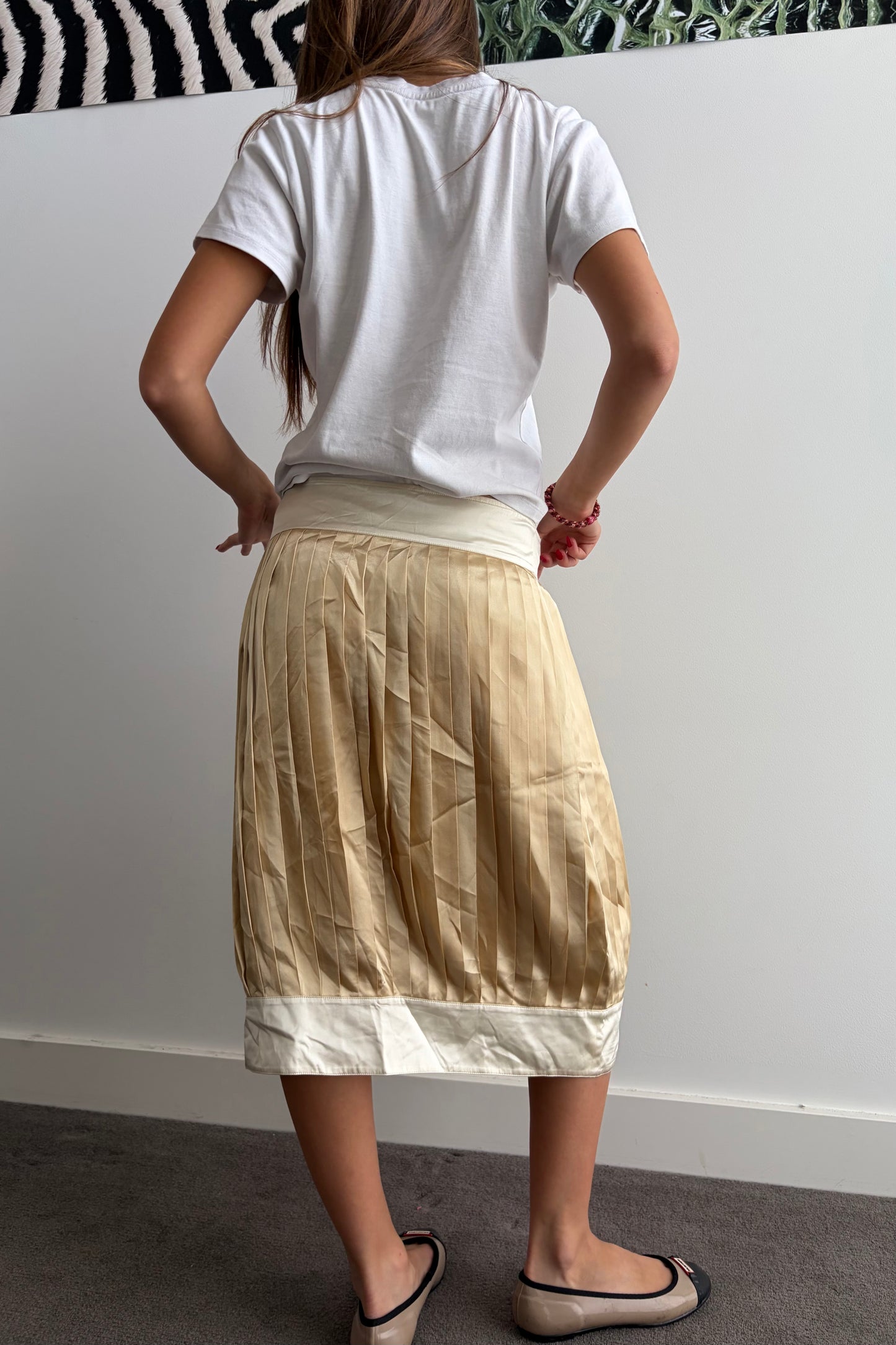 Vintage Satin Panel Midi Skirt