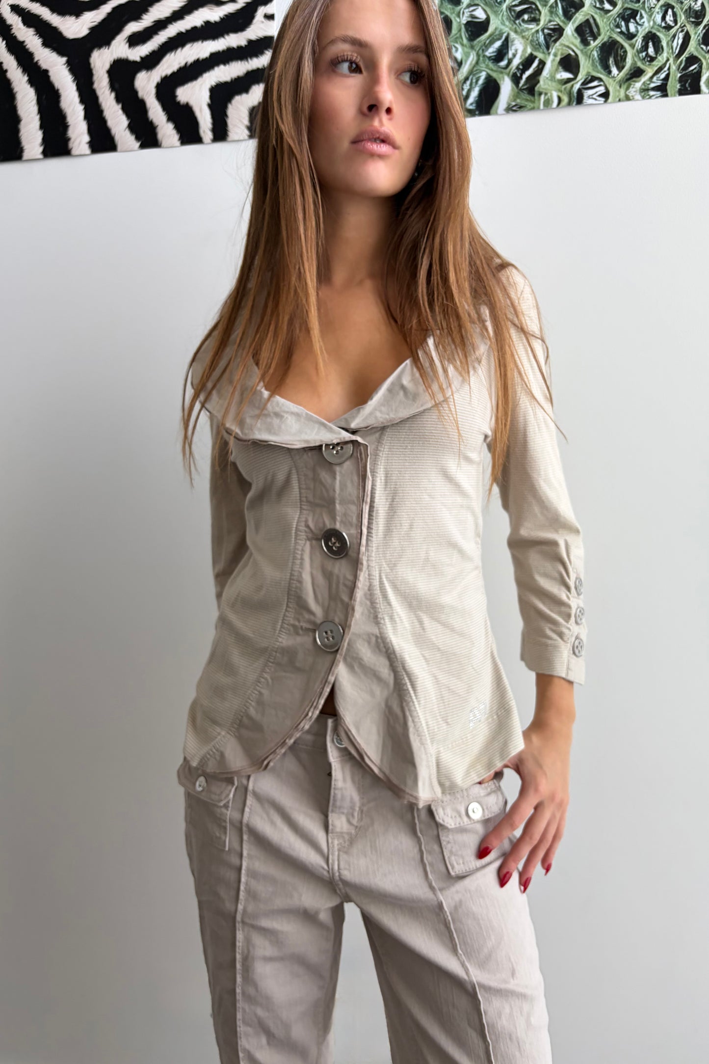 Vintage Cream Button-Up Top
