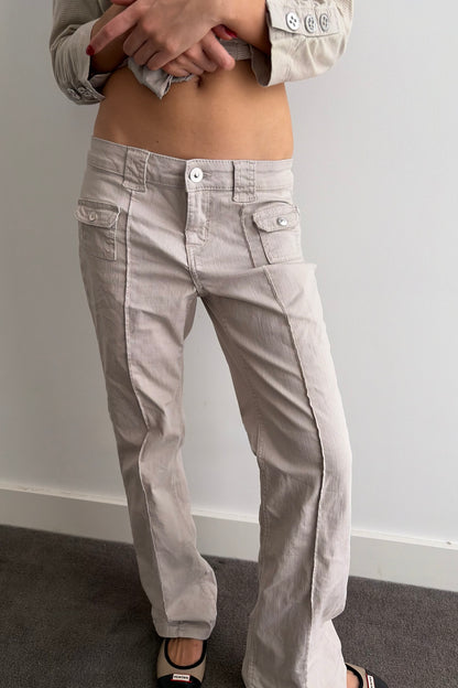 Vintage Beige Low-Rise Cord Flares