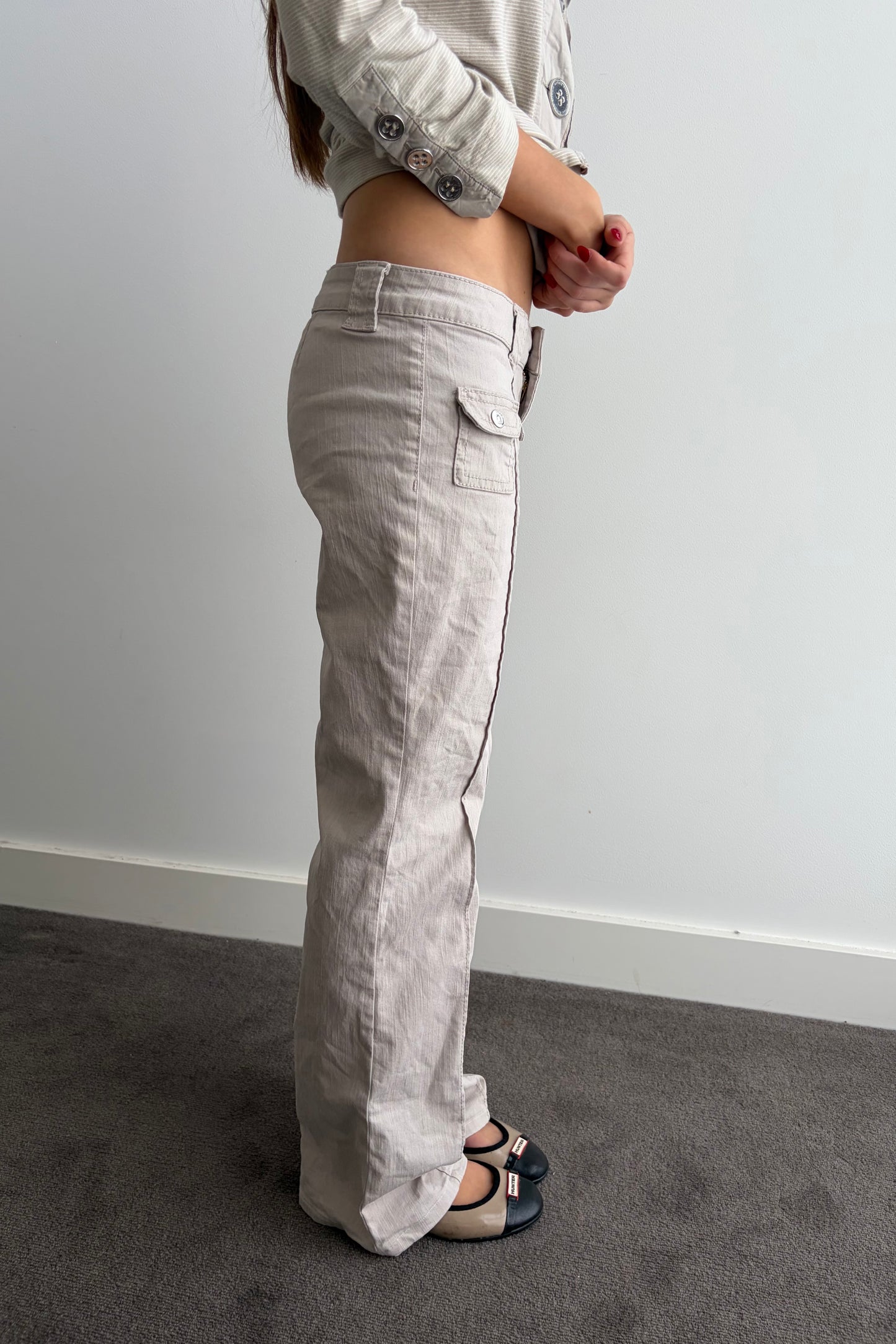 Vintage Beige Low-Rise Cord Flares