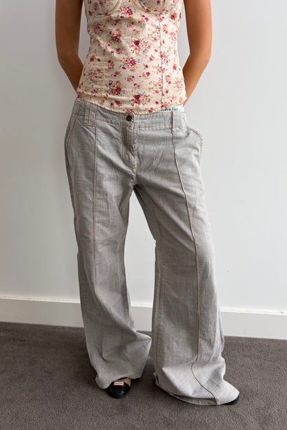 Vintage Grey Low-Rise Wide-Leg Trousers