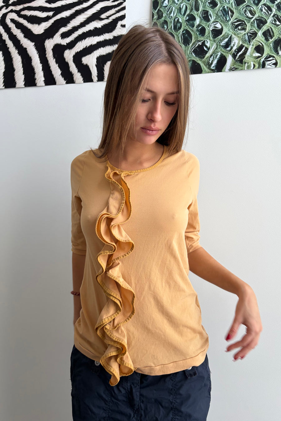 Vintage Asymmetric Ruffle Top