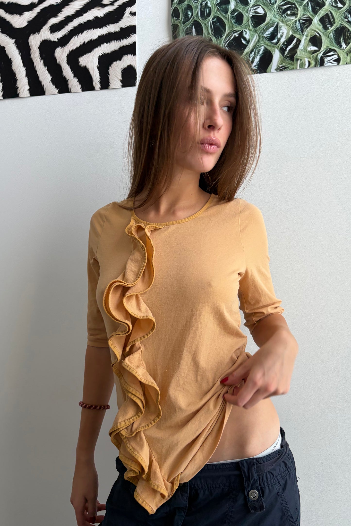 Vintage Asymmetric Ruffle Top