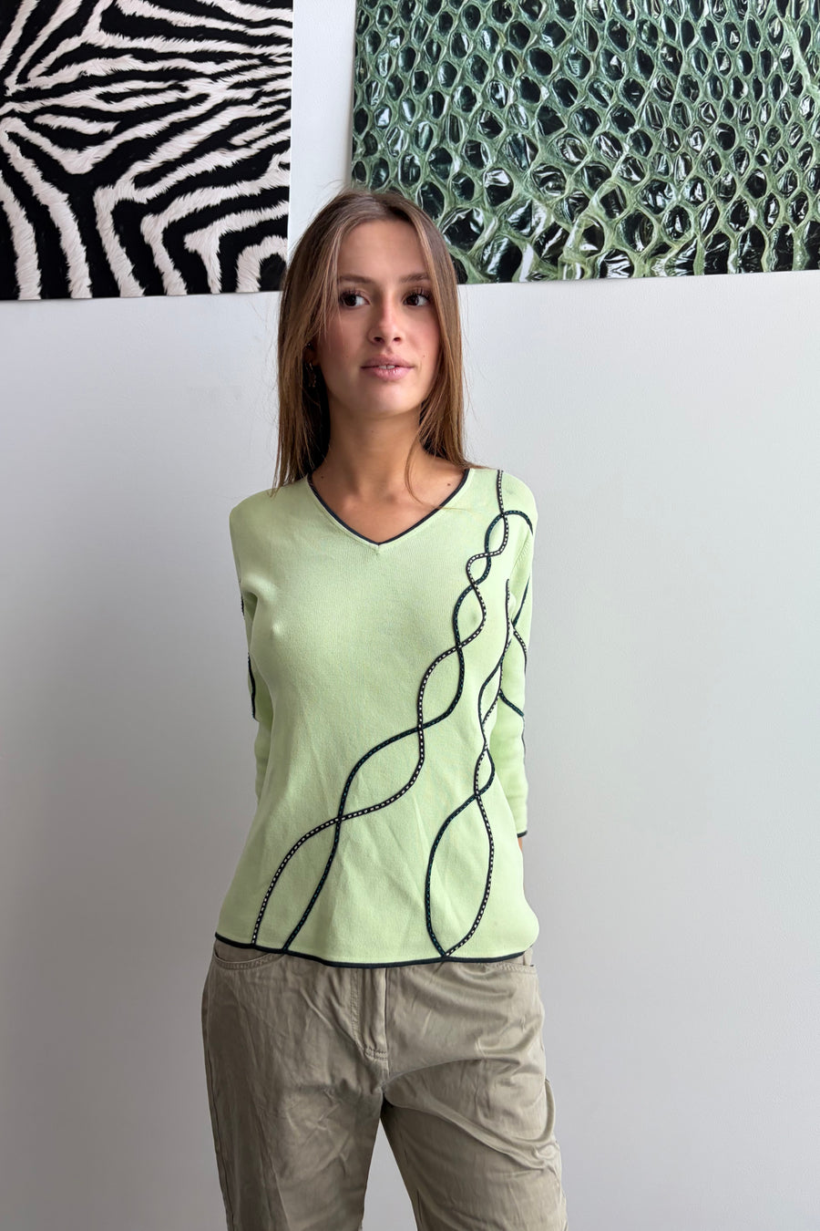 Vintage Lime Swirl Knit Top