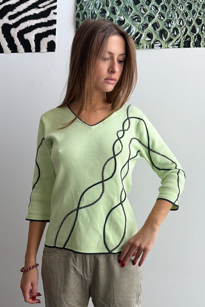 Vintage Lime Swirl Knit Top