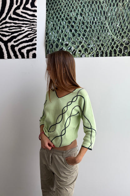 Vintage Lime Swirl Knit Top