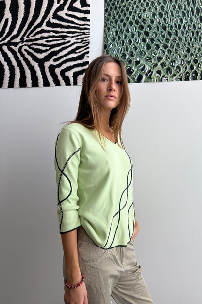 Vintage Lime Swirl Knit Top