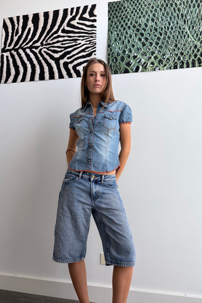 Vintage Contrast Stitch Denim Top.