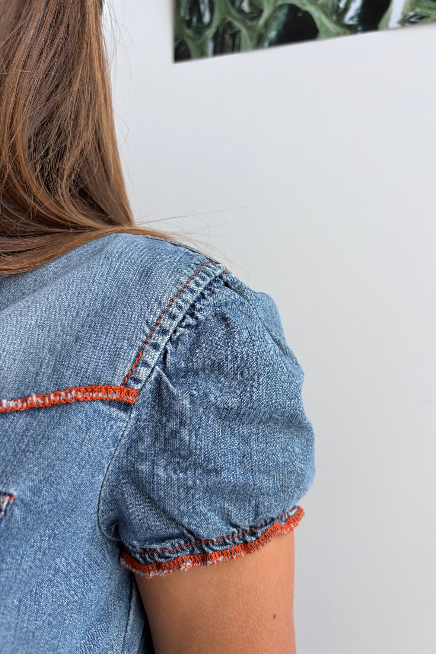 Vintage Contrast Stitch Denim Top.