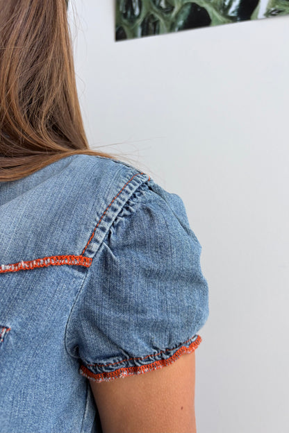 Vintage Contrast Stitch Denim Top.