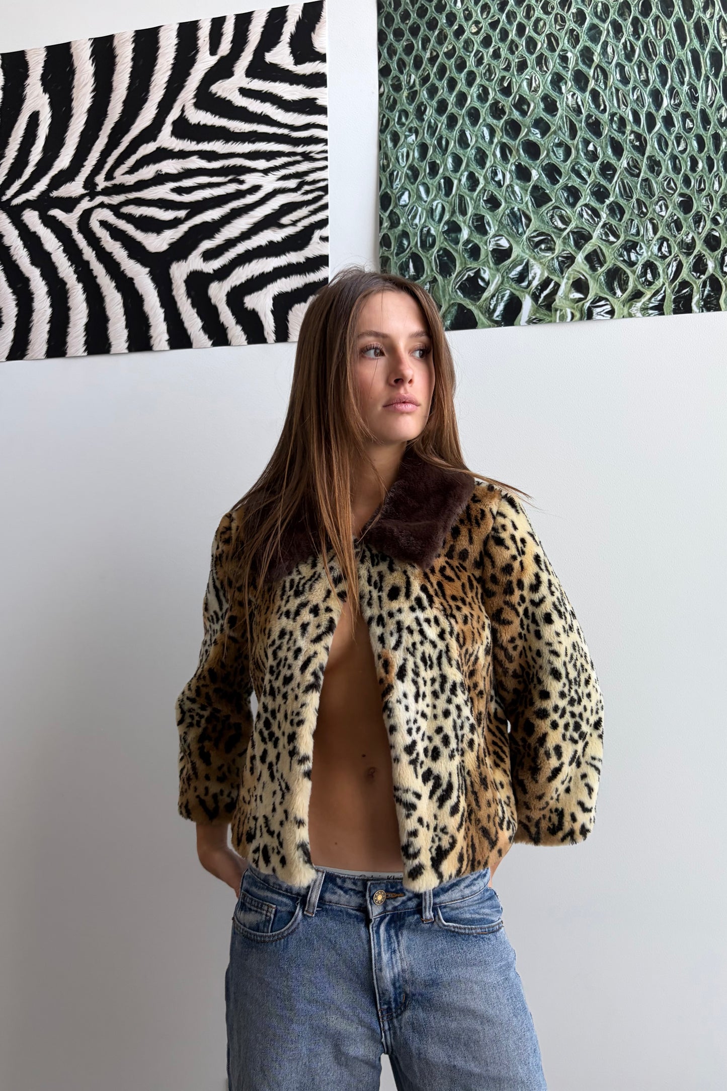 Vintage Leopard Faux Fur Cropped Jacket